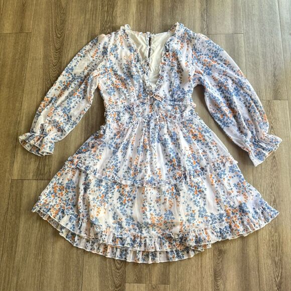 Summer Dress Size Large Boho Deep V Back Chicwish Floral Open Back Ruffle - Picture 8 of 14